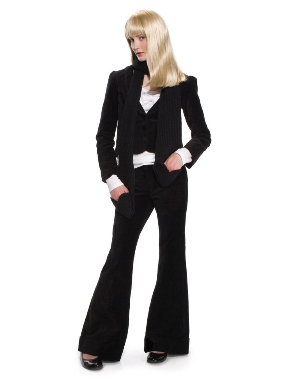 Erin Fetherston black velvet suit vintage 2000s romantic retro 2 pc set